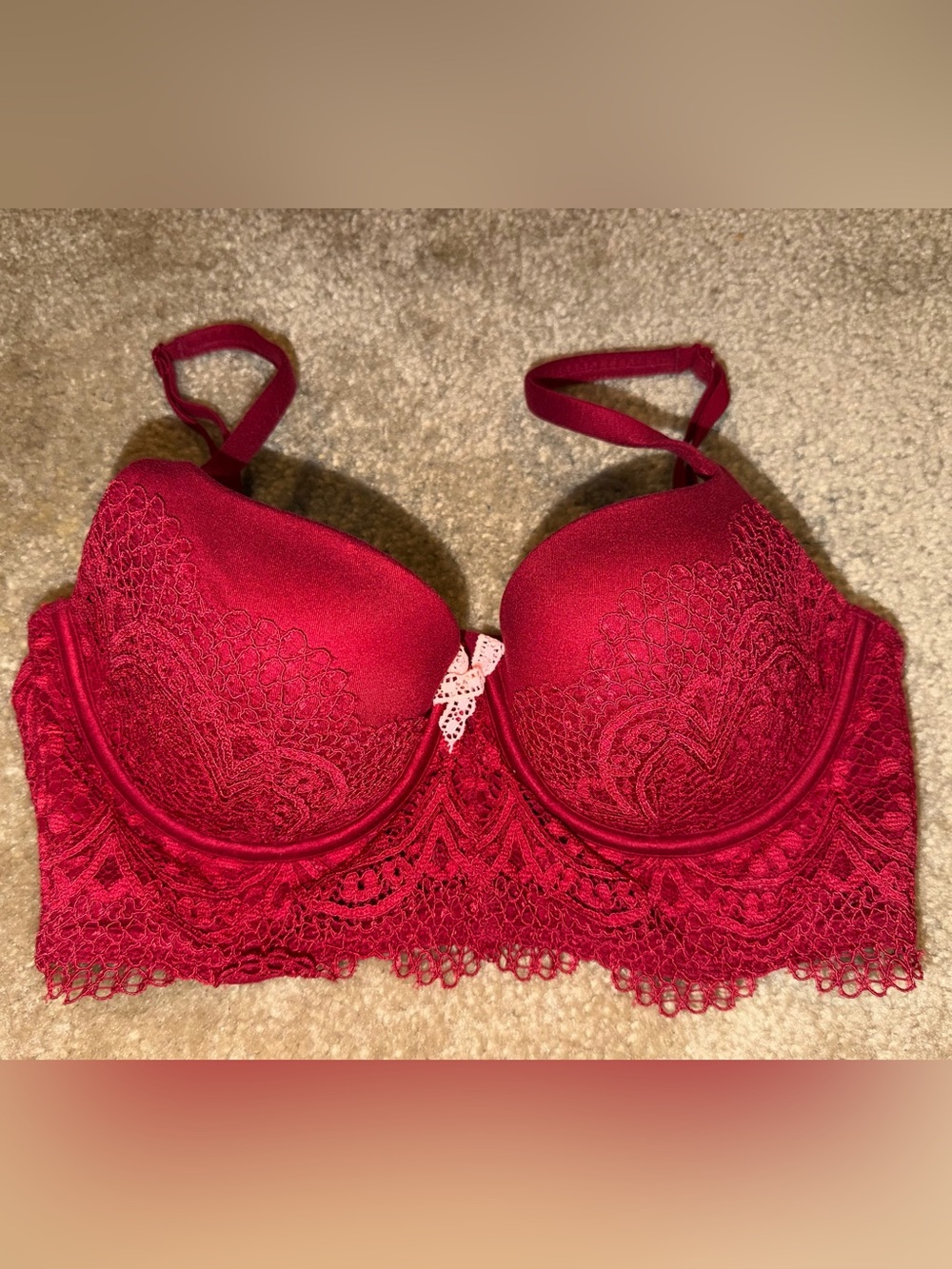 Victoria's Secret Red Lace BODY by Victoria Lined Demi Bra